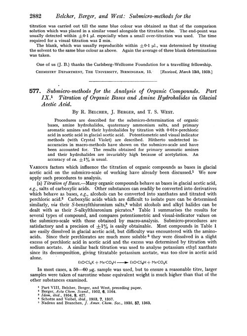 577. Submicro-methods for the analysis of organic compounds. Part IX. Titration of organic bases and amine hydrohalides in glacial acetic acid