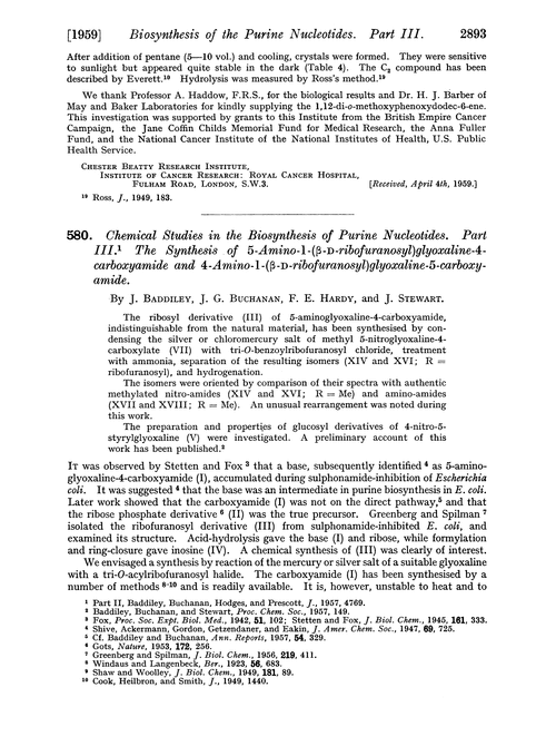 580. Chemical studies in the biosynthesis of purine nucleotides. Part III. The synthesis of 5-amino-1-(β-D-ribofuranosyl)glyoxaline-4-carboxyamide and 4-amino-1-(β-D-ribofuranosyl)glyoxaline-5-carboxyamide