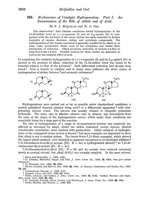 581. Mechanisms of catalytic hydrogenation. Part I. An examination of the rôle of alkali and of acid