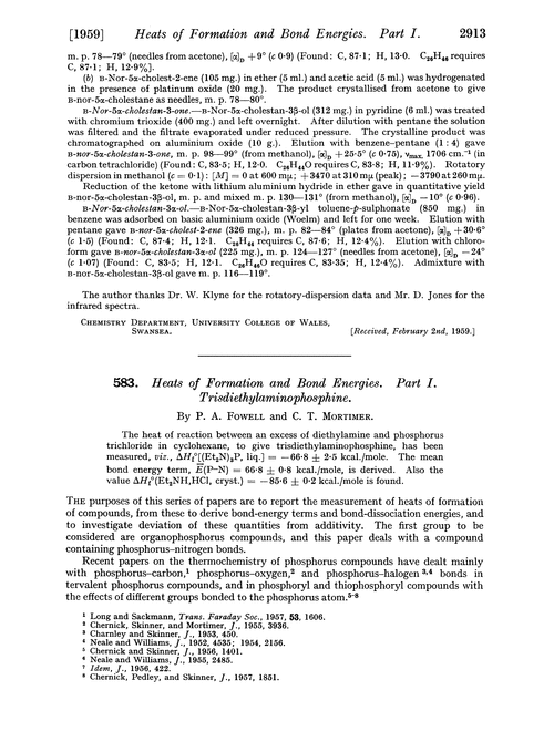 583. Heats of formation and bond energies. Part I. Trisdiethylaminophosphine