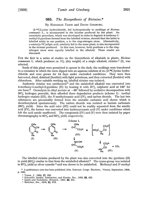585. The biosynthesis of ricinine