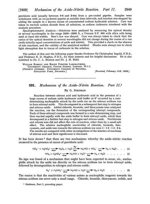 591. Mechanism of the azide–nitrite reaction. Part II