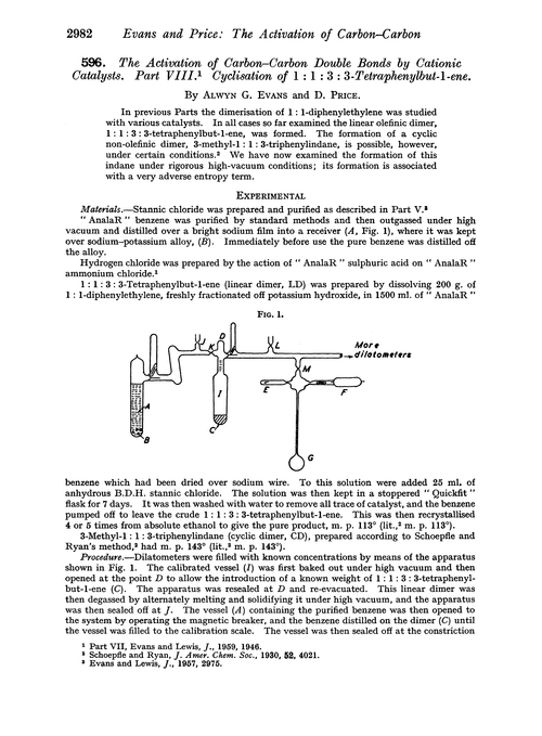 596. The activation of carbon–carbon double bonds by cationic catalysts. Part VIII. Cyclisation of 1 : 1 : 3 : 3-tetraphenylbut-1-ene