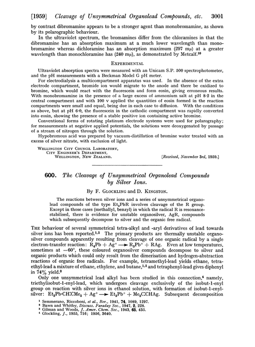 600. The cleavage of unsymmetrical organolead compounds by silver ions