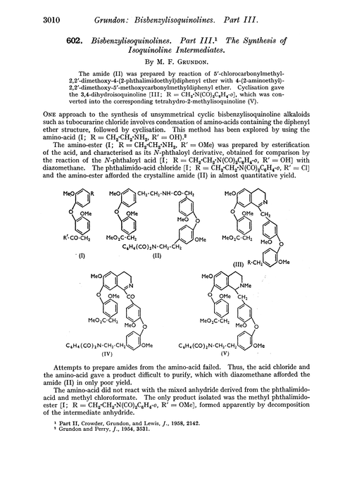 602. Bisbenzylisoquinolines. Part III. The synthesis of isoquinoline intermediates