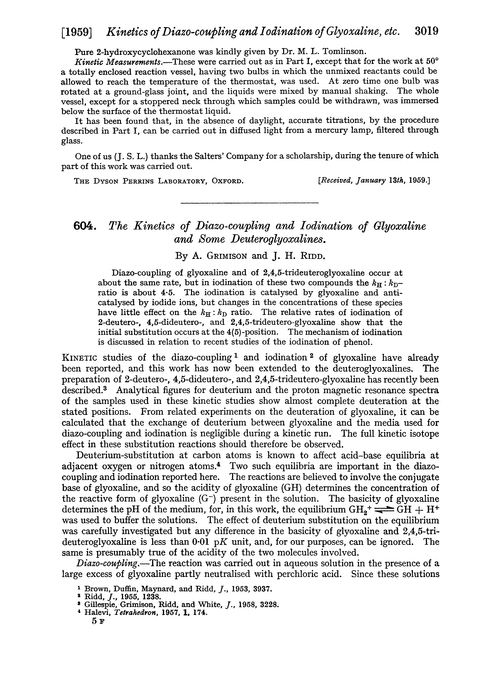 604. The kinetics of diazo-coupling and iodination of glyoxaline and some deuteroglyoxalines