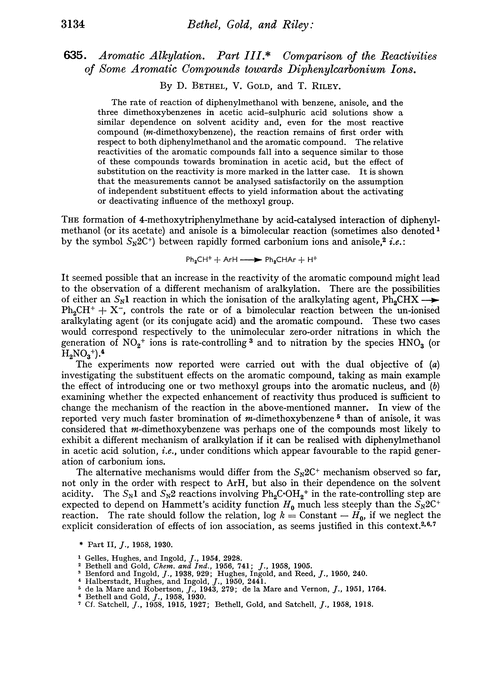 635. Aromatic alkylation. Part III. Comparison of the reactivities of some aromatic compounds towards diphenylcarbonium ions