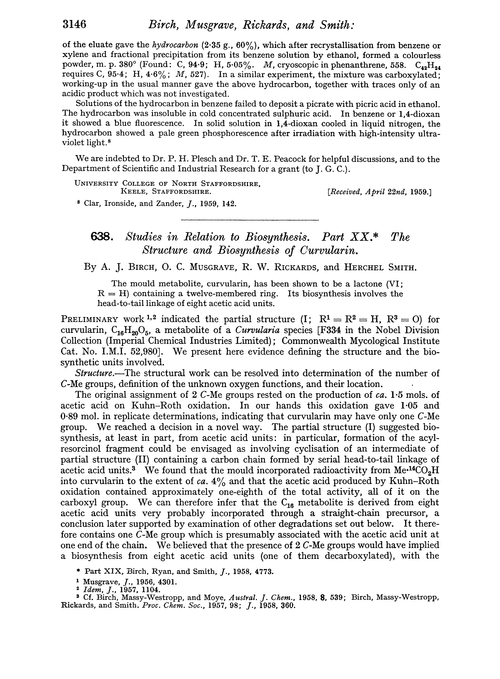 638. Studies in relation to biosynthesis. Part XX. The structure and biosynthesis of curvularin