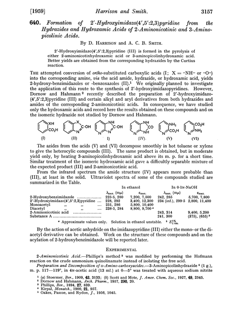 640. Formation of 2′-hydroxyimidazo(4′,5′:2,3)pyridine from the hydrazides and hydroxamic acids of 2-aminonicotinic and 3-amino-picolinic acids