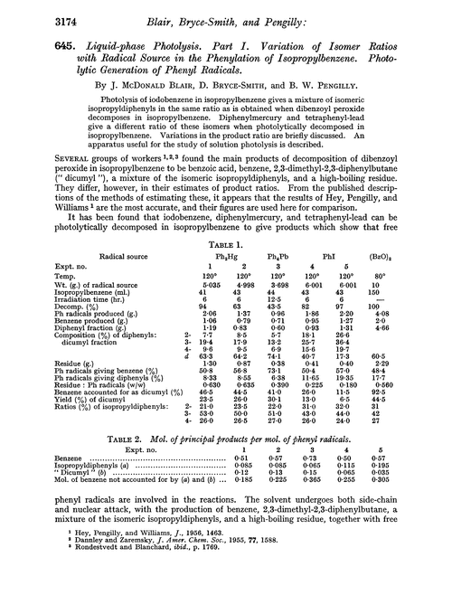 645. Liquid-phase photolysis. Part I. Variation of isomer ratios with radical source in the phenylation of isopropylbenzene. Photolytic generation of phenyl radicals