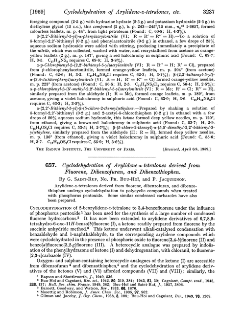 657. Cyclodehydration of arylidene-α-tetralones derived from fluorene, dibenzofuran, and dibenzothiophen