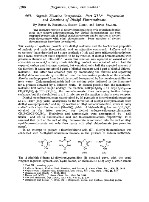 667. Organic fluorine compounds. Part XII. Preparation and reactions of diethyl fluoromalonate