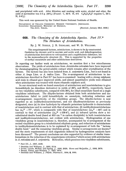 668. The chemistry of the Aristolochia species. Part IV. The structure of aristolactone