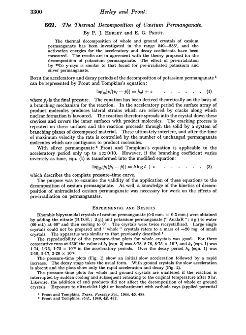 669. The thermal decomposition of cœsium permanganate