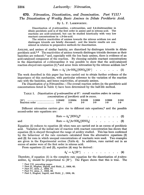 670. Nitrosation, diazotisation, and deamination. Part VIII. The diazotisation of weakly basic amines in dilute perchloric acid