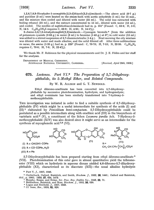 675. Lactones. Part VI. The preparation of 5,7-dihydroxyphthalide, its 5-methyl ether, and related compounds