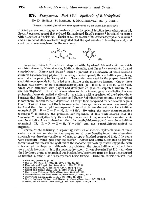 679. Tocopherols. Part IV. Synthesis of 5-methyltocol