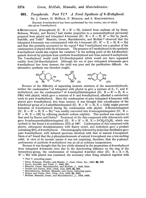 681. Tocopherols. Part VI. A novel synthesis of 8-methyltocol