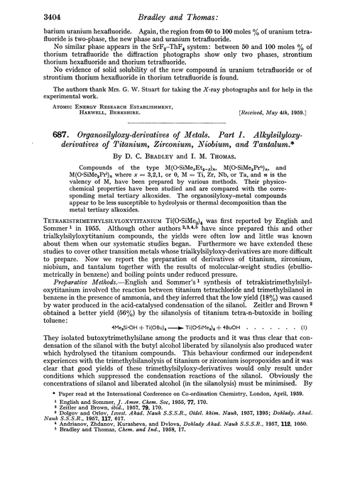 687. Organosilyloxy-derivatives of metals. Part I. Alkylsilyloxy-derivatives of titanium, zirconium, niobium, and tantalum