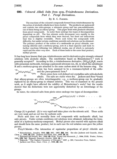 690. Coloured alkali salts from sym.-trinitrobenzene derivatives. Part I. Picryl derivatives