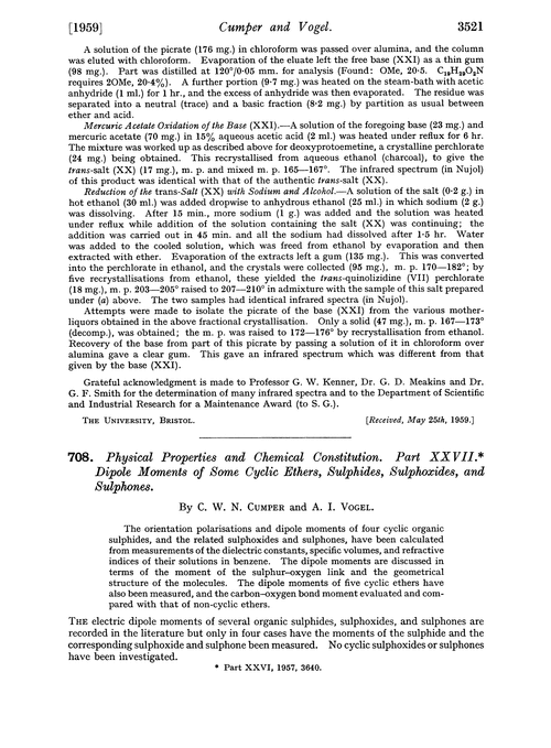 708. Physical properties and chemical constitution. Part XXVII. Dipole moments of some cyclic ethers, sulphides, sulphoxides, and sulphones