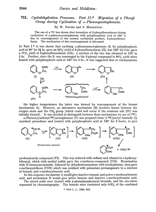 711. Cyclodehydration processes. Part II. Migration of a phenyl group during cyclisation of ω-phenoxyacetophenone