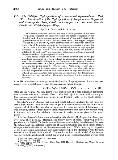 715. The catalytic hydrogenation of unsaturated hydrocarbons. Part IV. The kinetics of the hydrogenation of acetylene over supported and unsupported iron, cobalt, and copper, and over some nickel–cobalt and nickel–copper alloys