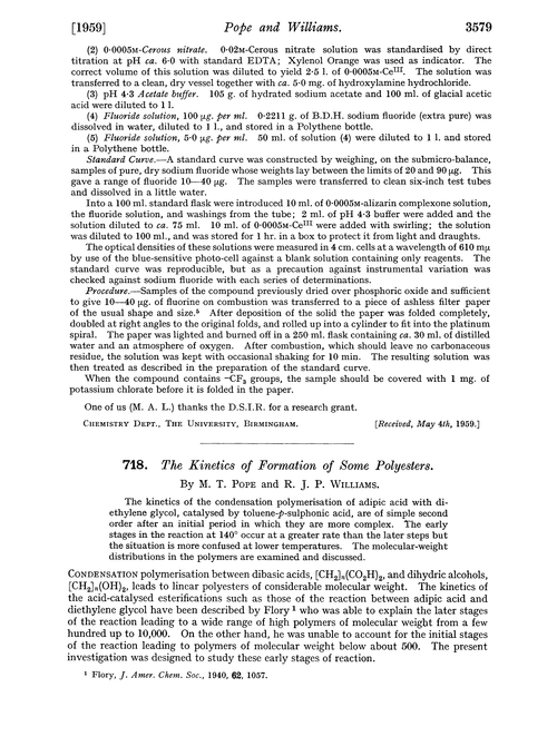 718. The kinetics of formation of some polyesters