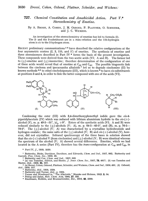 727. Chemical constitution and amœbicidal action. Part V. Stereochemistry of emetine