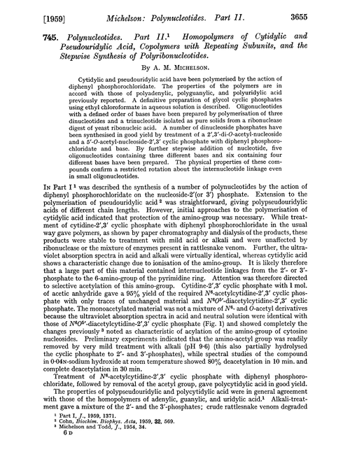 745. Polynucleotides. Part II. Homopolymers of cytidylic and pseudouridylic acid, copolymers with repeating subunits, and the stepwise synthesis of polyribonucleotides