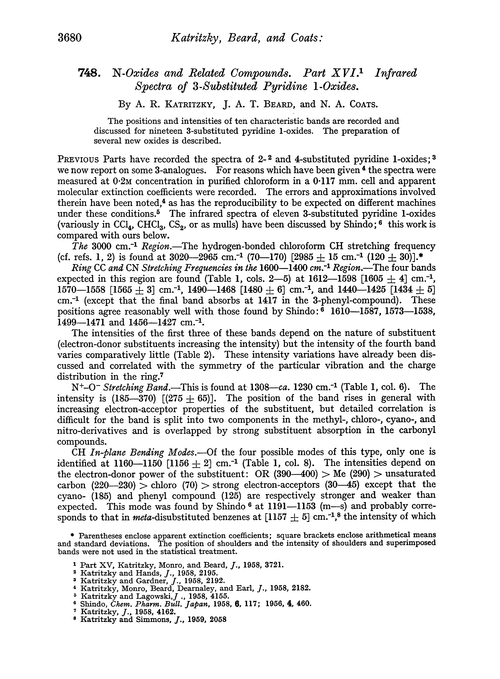 748. N-oxides and related compounds. Part XVI. Infrared spectra of 3-substituted pyridine 1-oxides