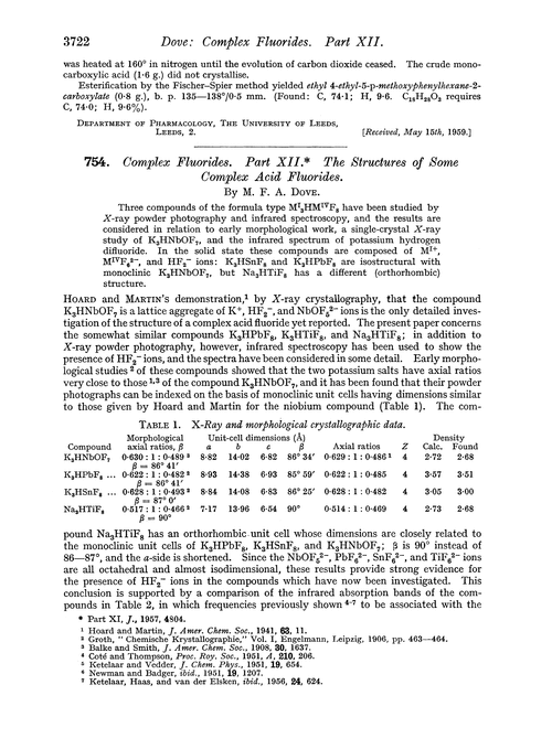 754. Complex fluorides. Part XII. The structures of some complex acid fluorides