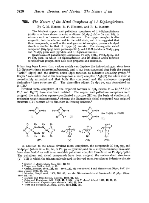 756. The nature of the metal complexes of 1,3-diphenyltriazen