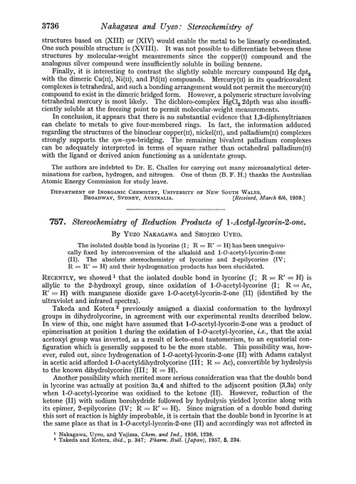 757. Stereochemistry of reduction products of 1-acetyl-lycorin-2-one