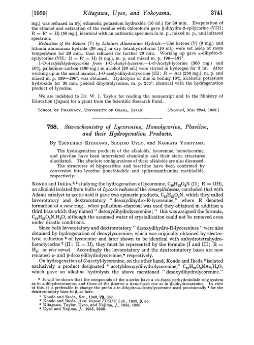 758. Stereochemistry of lycorenine, homolycorine, pluviine, and their hydrogenation products