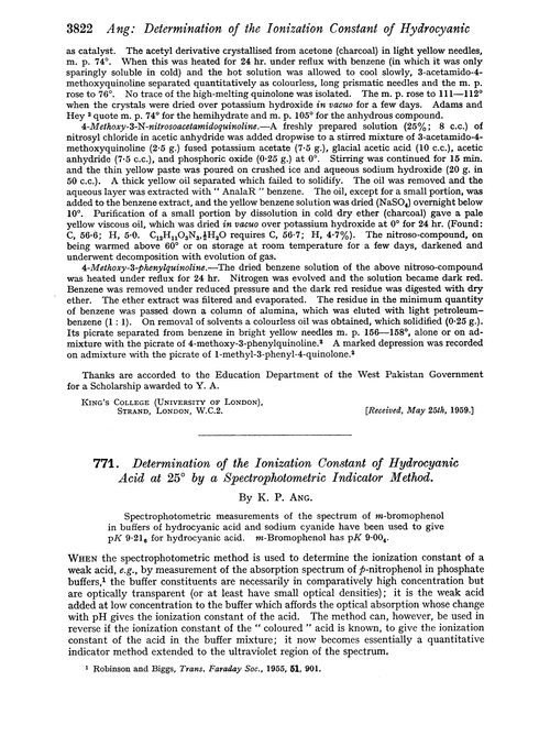 771. Determination of the ionization constant of hydrocyanic acid at 25° by a spectrophotometric indicator method