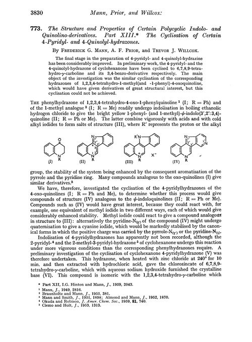 773. The structure and properties of certain polycyclic indolo- and quinolino-derivatives. Part XIII. The cyclisation of certain 4-pyridyl- and 4-quinolyl-hydrazones