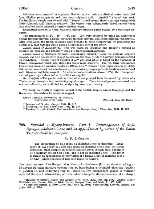 788. Steroidal αβ-epoxy-ketones. Part I. Rearrangement of 4α,5-epoxy-5α-cholestan-3-one and its 4β,5β-isomer by means of the boron trifluoride–ether complex