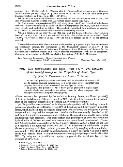 789. New intermediates and dyes. Part VII. The influence of the t-butyl group on the properties of azoic dyes