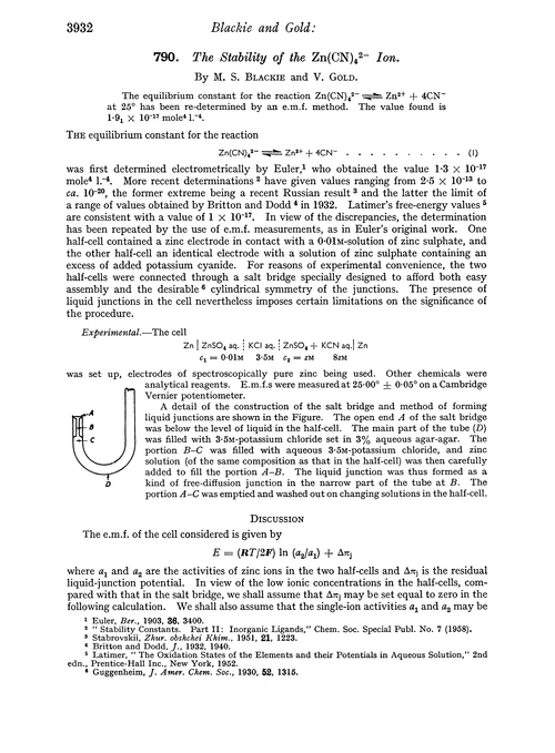 790. The stability of the Zn(CN)42– ion