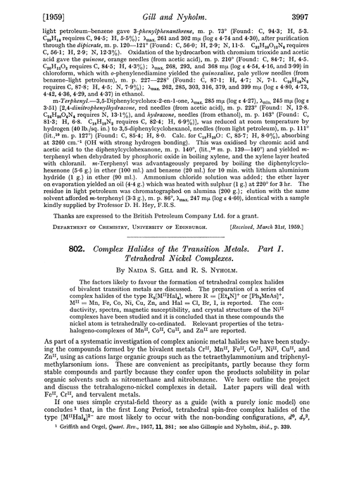 802. Complex halides of the transition metals. Part I. Tetrahedral nickel complexes