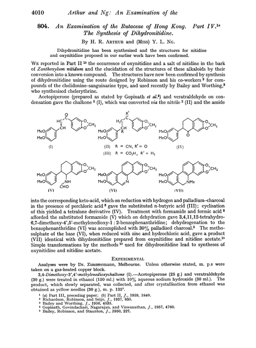 804. An examination of the rutaceae of Hong Kong. Part IV. The synthesis of dihydronitidine