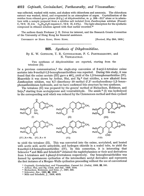 805. Synthesis of dihydronitidine
