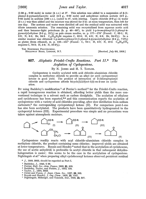 807. Aliphatic Friedel–Crafts reactions. Part II. The acylation of cyclopentene