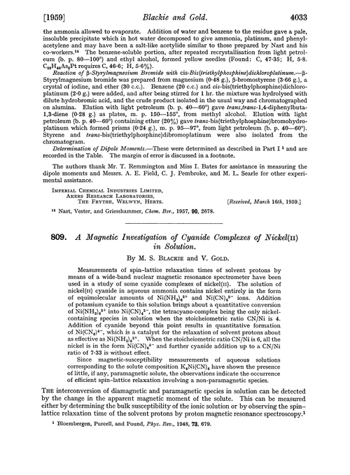 809. A magnetic investigation of cyanide complexes of nickel(II) in solution