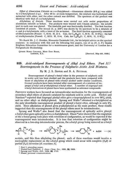 819. Acid-catalysed rearrangements of alkyl aryl ethers. Part II. Rearrangements in the presence of sulphuric–acetic acid mixtures