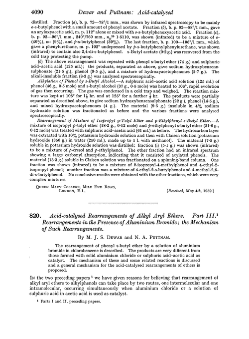 820. Acid-catalysed rearrangements of alkyl aryl ethers. Part III. Rearrangements in the presence of aluminium bromide; the mechanism of such rearrangements