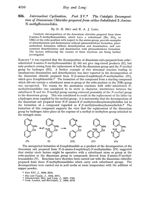 824. Internuclear cyclisation. Part XV. The catalytic decomposition of diazonium chlorides prepared from ortho-substituted 2-amino-N-methylbenzanilides