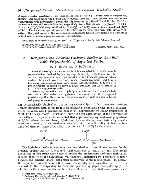 3. Methylation and periodate oxidation studies of the alkalistable polysaccharide of sugar-beet pectin