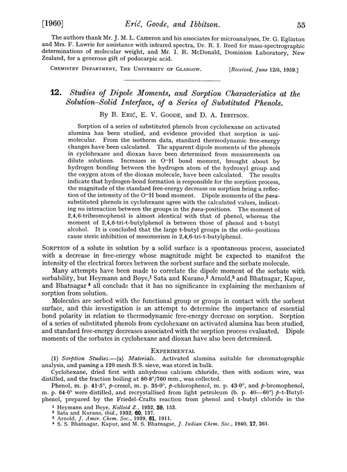 12. Studies of dipole moments, and sorption characteristics at the solution–solid interface, of a series of substituted phenols